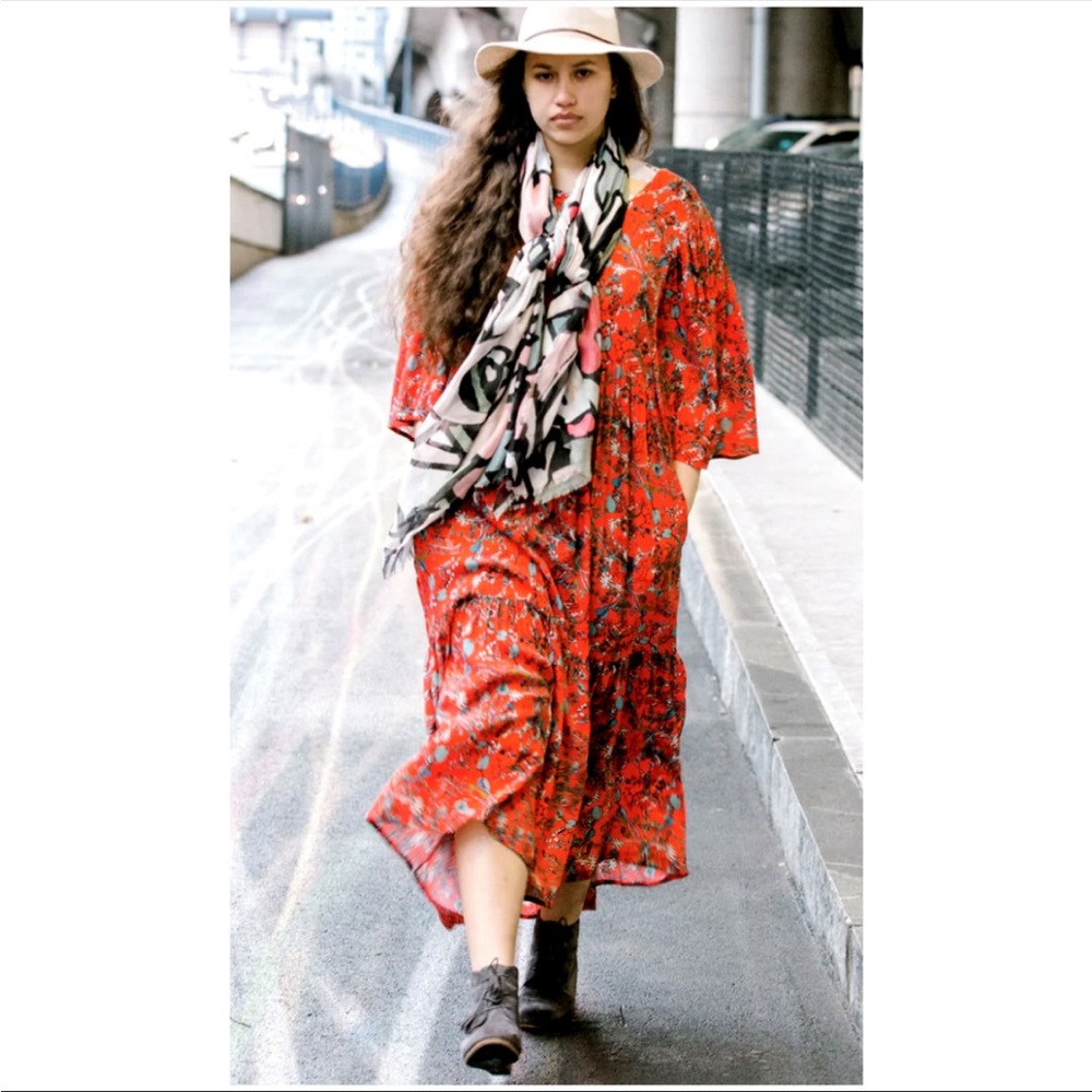 Limited Edition Boston Designed ZaiNab Sumu Chbakrou Red Floral Maxi Dress OSFM